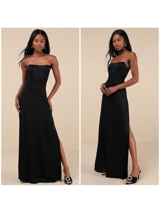 Lulus Dresses & Skirts - Lulu's Extraordinary Presence Black Satin Strapless Maxi Dress